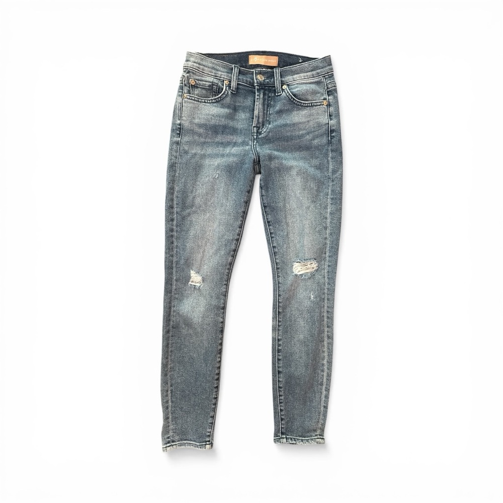 7 for all mankind Women’s 24 Distressed Slim Fit Jeans - Blue - The Ankle Skinny